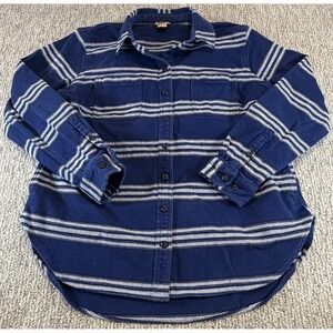 Duluth Trading Co Mens Blue Striped Heavy Flannel Button Shirt Shacket Size‎ XL